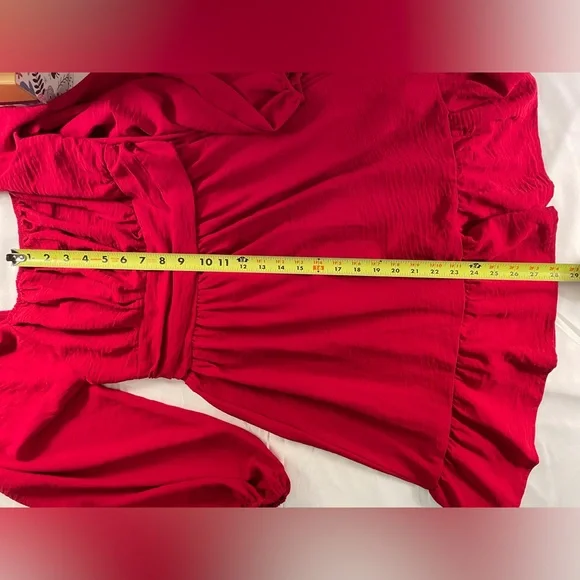 Long Sleeve Mini Dress Ties in Back Size M Red - Picture 13 of 15